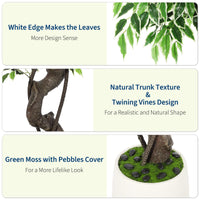 Garvee Ficus artificiel panaché blanc 180 cm en PE, feuillage réaliste et durable pour décoration intérieure et extérieure