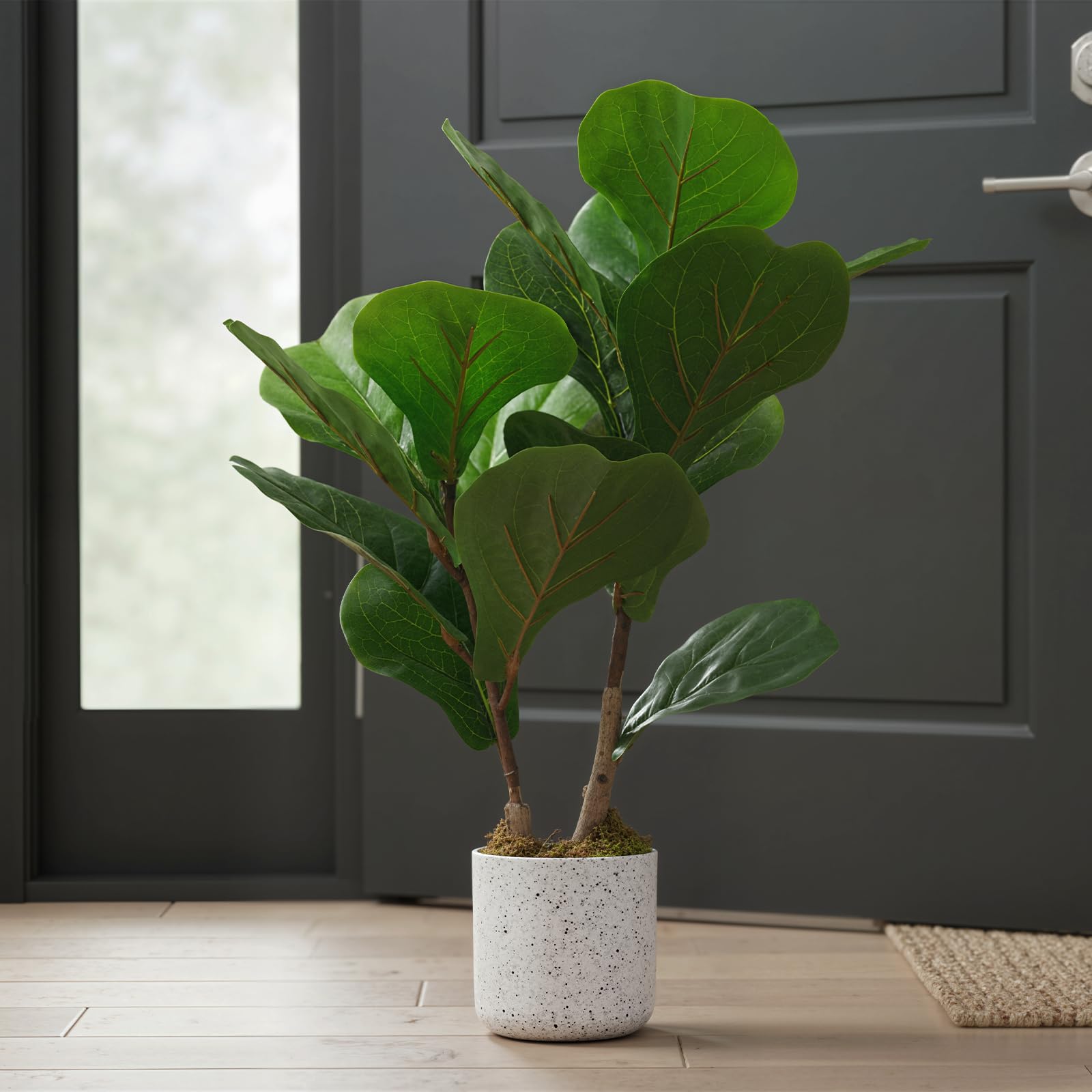 Ensemble de plantes artificielles Garvee en forme de feuille de figuier, pot en marbre blanc moucheté de noir, 40 cm (15,7 po), décoration intérieure pour la maison ou le bureau.