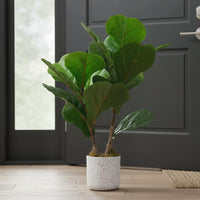 Ensemble de plantes artificielles Garvee en forme de feuille de figuier, pot en marbre blanc moucheté de noir, 40 cm (15,7 po), décoration intérieure pour la maison ou le bureau.
