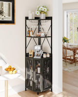 Garvee Étagère de bar d’angle industrielle 5 niveaux avec éclairage LED et prise électrique, MDF robuste, pour salon et rangement du vin - DE Noir