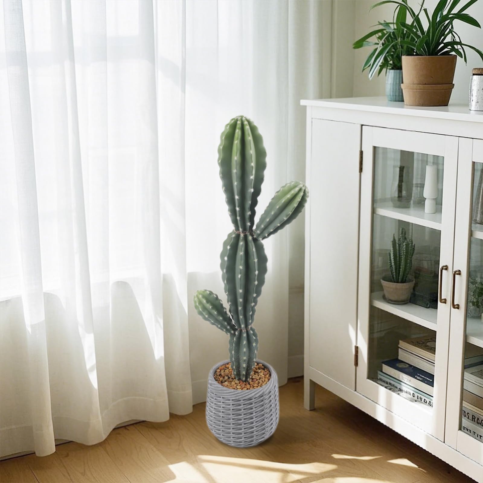 Cactus artificiel Garvee de 89 cm (35 pouces) réaliste en EVA, pot blanc, décoration intérieure et extérieure