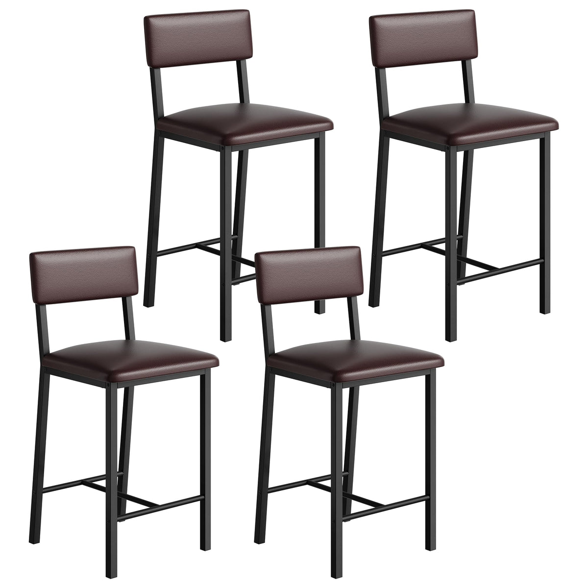 Garvee Ensemble de 4 tabourets de bar , revêtement en similicuir, ergonomiques et stables, structure en MDF et acier, repose-pieds et dossier, marron foncé, pour cuisine et bar