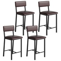Garvee Ensemble de 4 tabourets de bar , revêtement en similicuir, ergonomiques et stables, structure en MDF et acier, repose-pieds et dossier, marron foncé, pour cuisine et bar