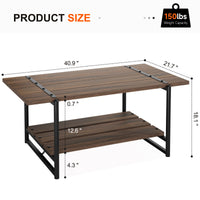 Table basse Garvee à deux niveaux, style ferme, 104 cm (41 po), bois gris avec structure en métal, idéale pour le salon et le bureau. Grand espace de rangement, structure robuste en MDF, style industriel moderne.