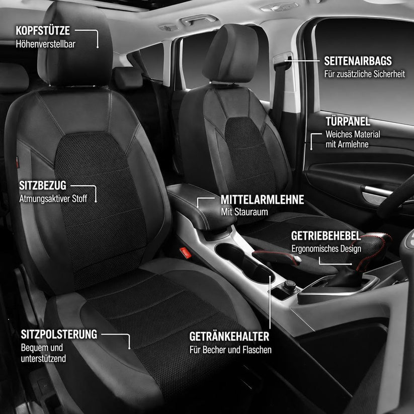 Housse de siège auto avec couture latérale compatible avec les coussins de sécurité
