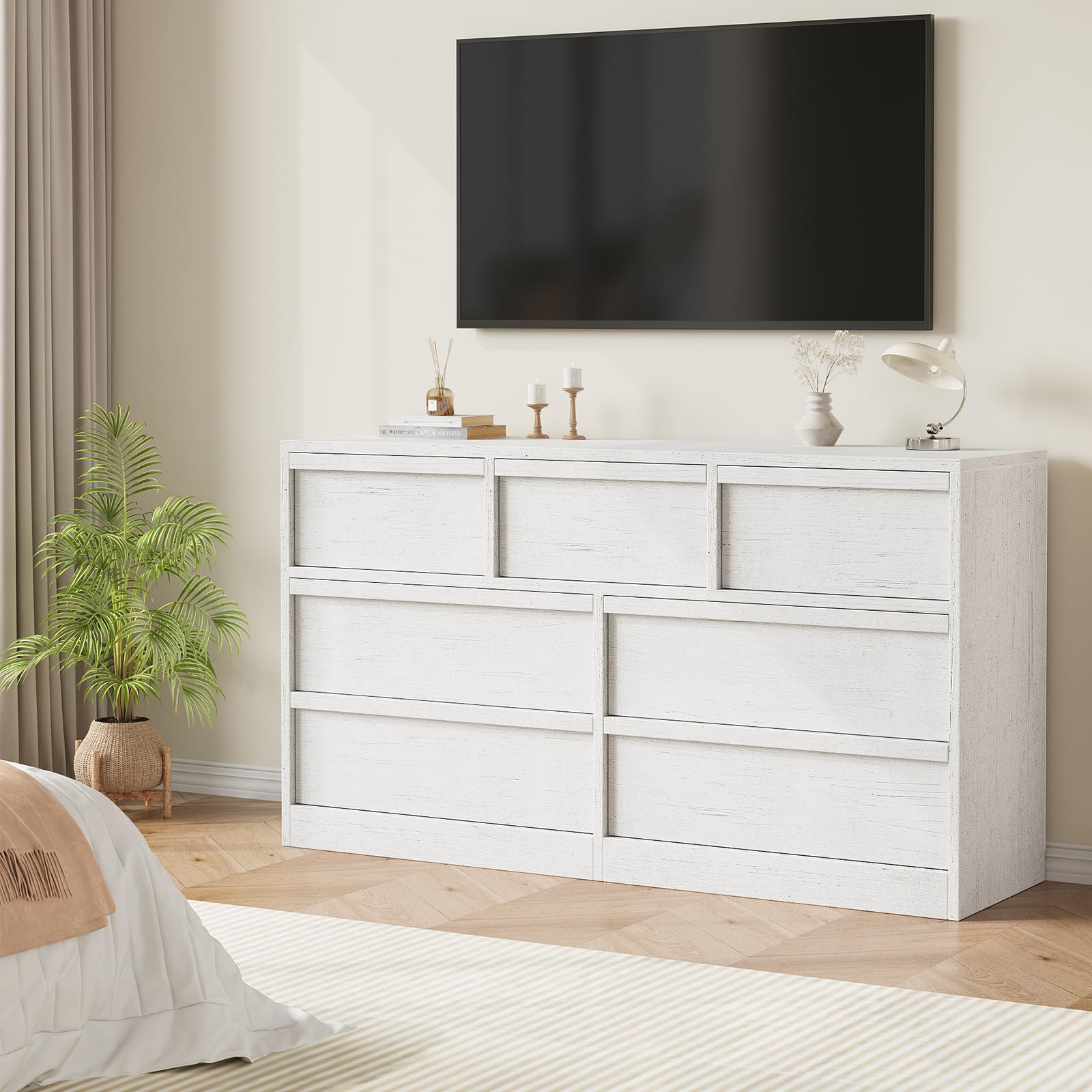 Garvee commode à 7 tiroirs avec grand espace de rangement, bois robuste pour la chambre et le salon, 137 × 40 × 78 cm, brun