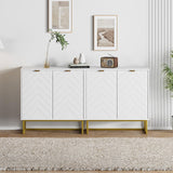 Garvee buffet moderne 80 cm bois avec portes chevron, poignées dorées, étagère intérieure, pieds métalliques pour salon et entrée