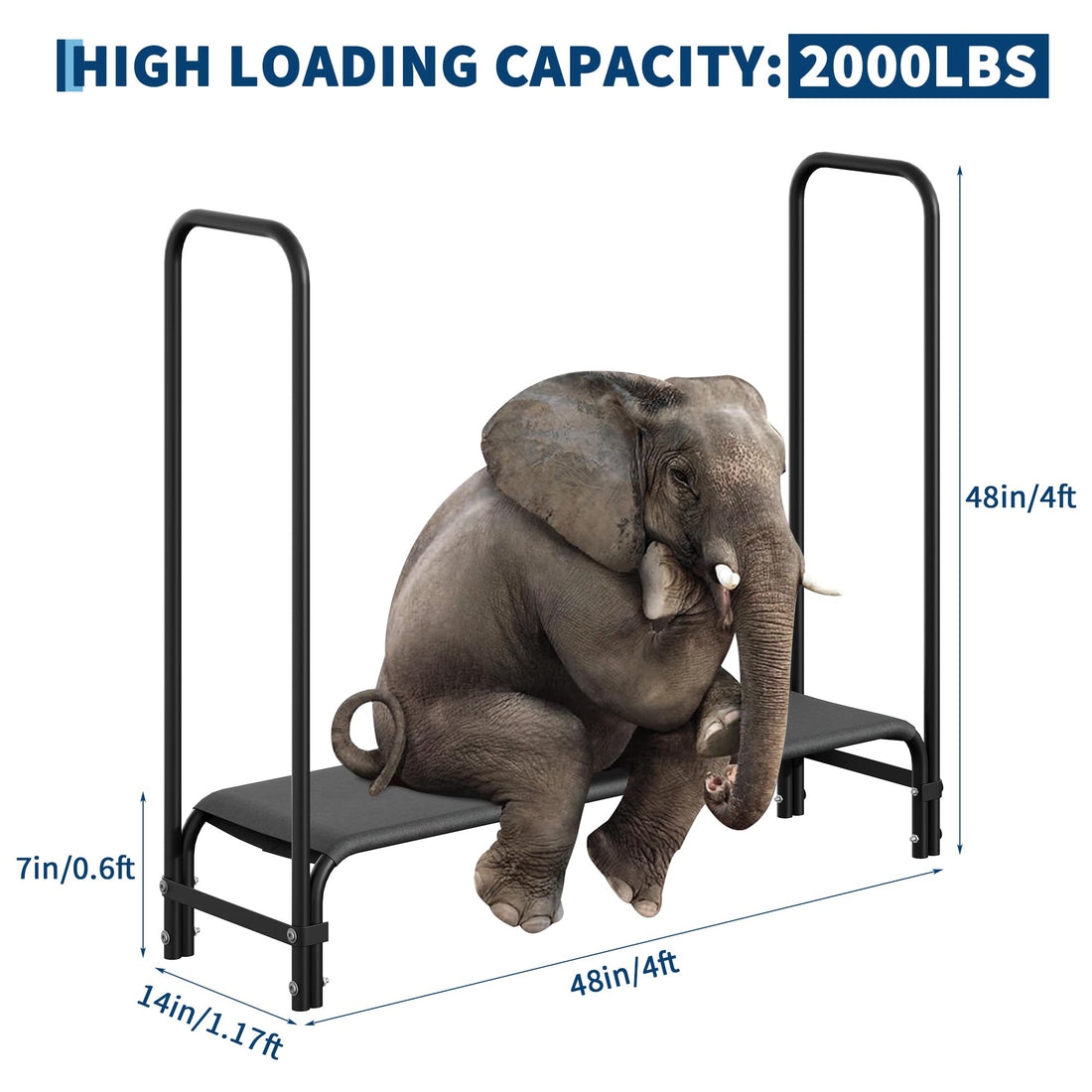 Support à bûches Garvee de 1,2 m (4 pi) pour jardin et terrasse, robuste, capacité de charge de 907 kg (2 000 lb), en acier inoxydable noir