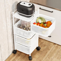 Garvee Chariot de rangement rotatif 4 niveaux en acier carbone avec roulettes, pour chambre d'enfant, cuisine et organisation des jouets