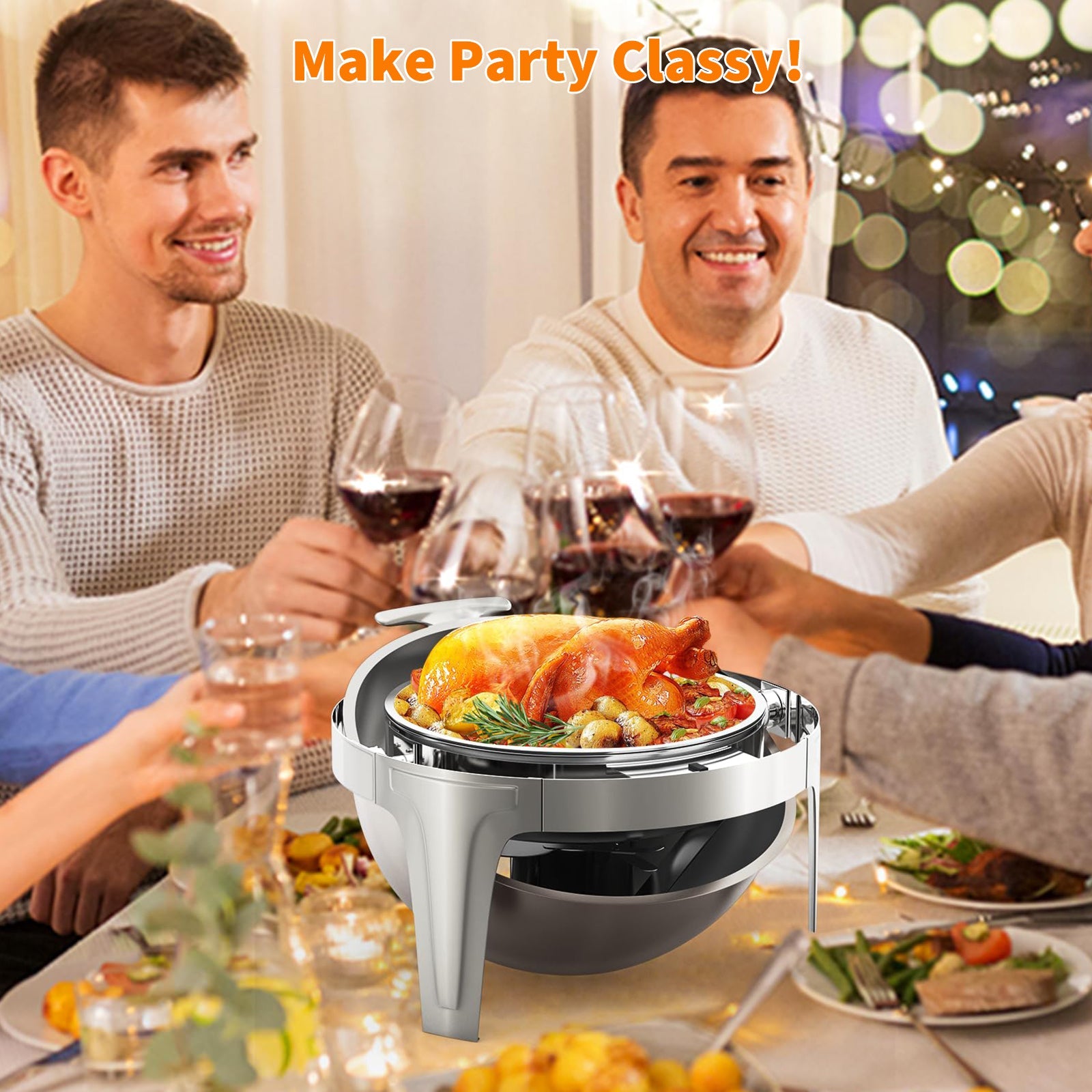 Chafing dish Garvee à couvercle roulant, 6,3 L, en acier inoxydable avec fenêtre en verre, ouverture à 90/180° et poignée en T. Idéal pour les fêtes, banquets, buffets et hôtels.