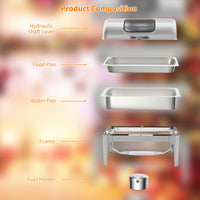 Chafing dish Garvee 9 Qt à couvercle roulant avec fenêtre en verre, chauffe-plats en acier inoxydable pour buffets et traiteurs, maintient les aliments au chaud ou au froid.