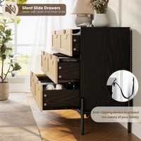 Garvee commode en rotin naturel à 6 tiroirs, pieds en bois et métal, idéale pour la chambre et le salon, imperméable et résistante