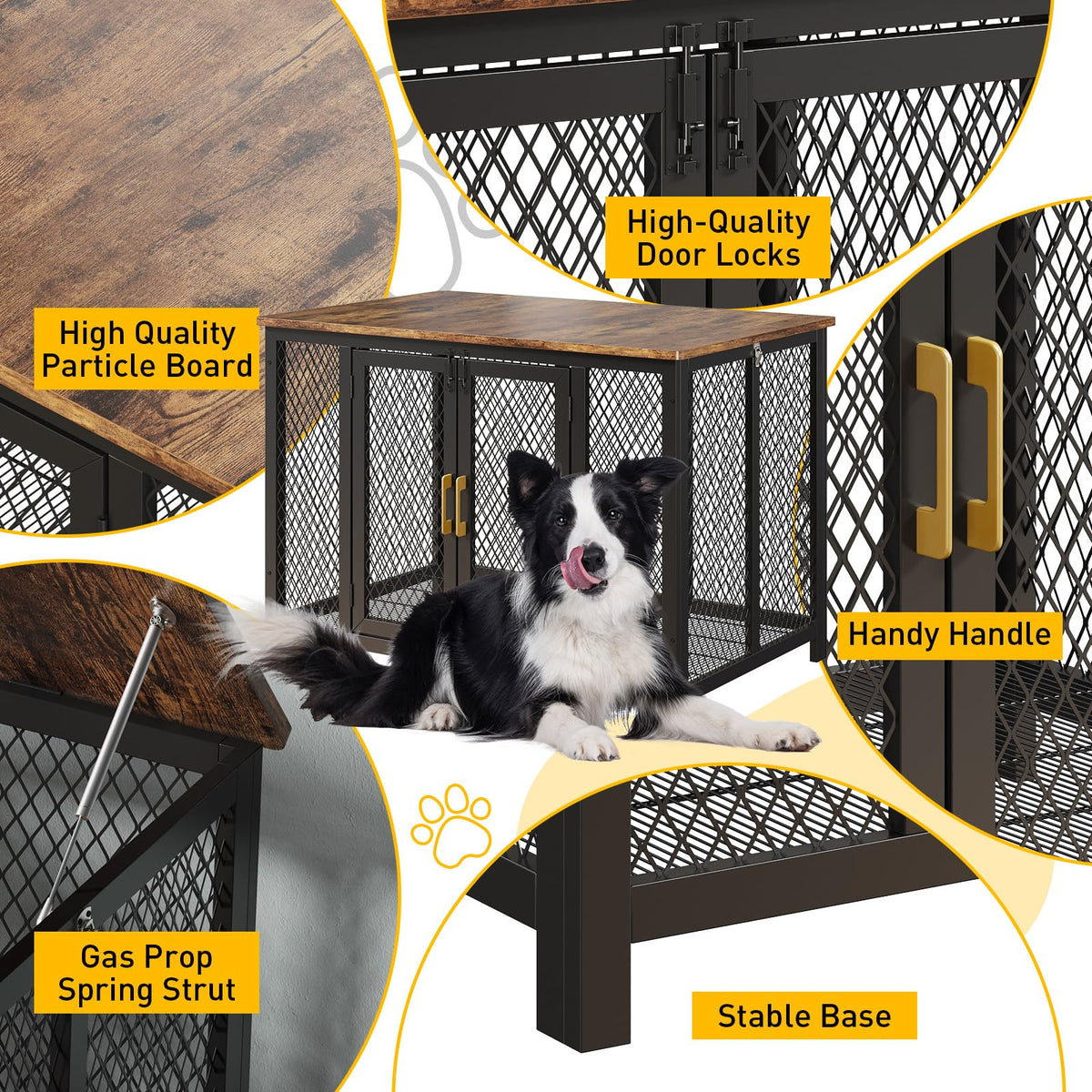 Garvee Cage pour chien 122 cm style meuble avec porte supérieure, structure robuste en bois et métal, design intérieur élégant, indestructible, adaptée aux chiens petits, moyens et grands.