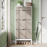 Meuble à chaussures Garvee avec 3 portes à charnières et 1 tiroir, en bois, design moderne, pieds en fer, idéal pour un couloir ou une entrée, fin, marron - 