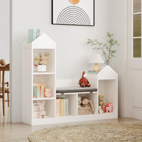Bibliothèque Garvee pour enfants avec coin lecture, 6 étagères, en bois, design moderne avec toit intégré, idéale pour les chambres d'enfants et les salles de classe, 17,5 x 121,3 x 3 cm