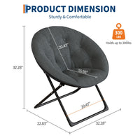 Fauteuil soucoupe pliable Garvee en fausse fourrure avec structure en métal, gris, confortable et portable, idéal pour la chambre et le jardin.
