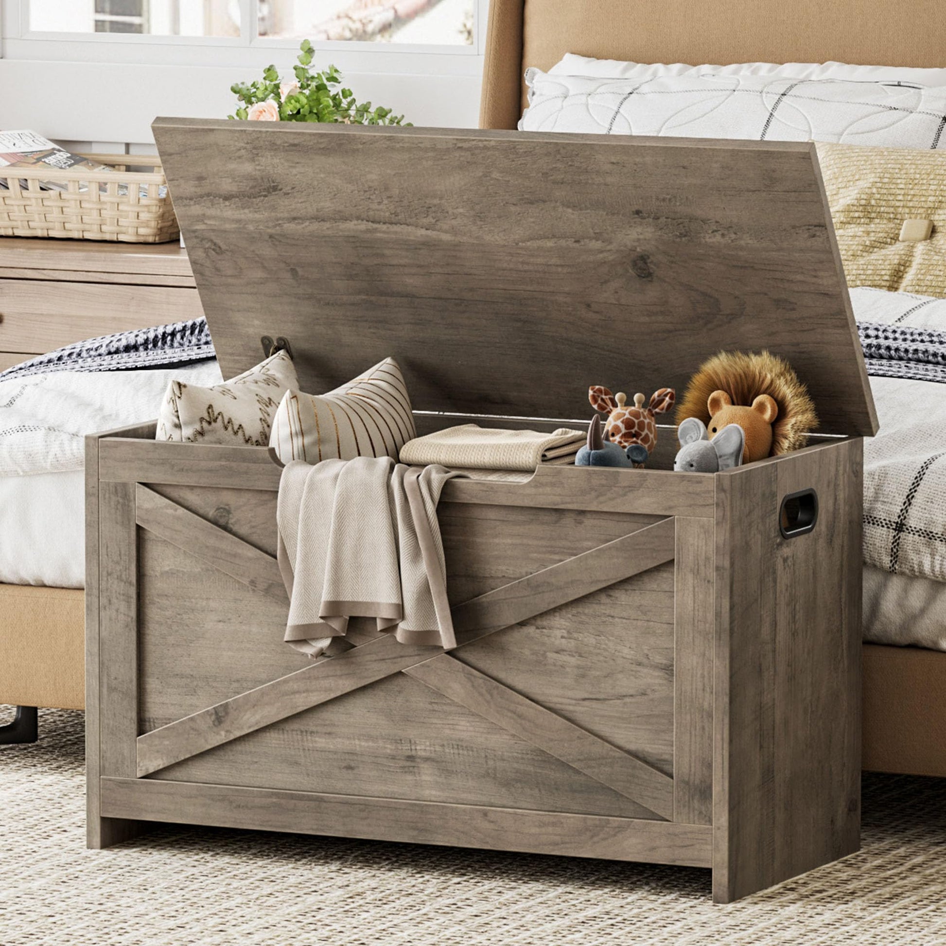 Banc de rangement en bois Garvee 30 pouces avec verrou de sécurité pour salon et chambre, grand, robuste et polyvalent