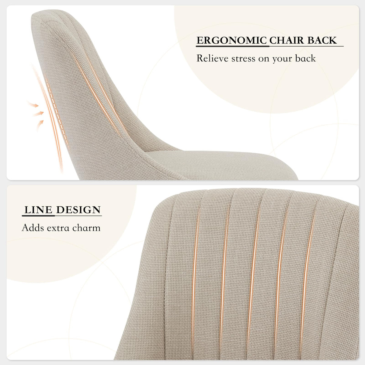 Ensemble de 2 chaises de salle à manger Garvee, revêtement en tissu, dossier ergonomique, grand confort, bois de chêne, blanc cassé, salle à manger moderne