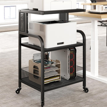 Garvee support pour imprimante mobile grand format avec 2 ports secteur et 2 ports usb, réglable sur 3 niveaux, en métal et MDF, 4 roues avec freins, étanche, pour le bureau et la maison, 52 × 40 × 80 cm