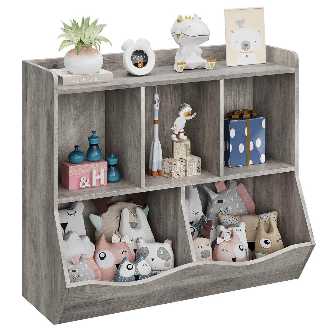 Étagère à jouets Garvee avec rangement intégré, 3 compartiments, 2 boîtes inclinables, sécurisée pour les enfants, idéale pour une chambre d'enfant, 91,5 cm (L) x 29 cm (l) x 80 cm (H), blanche robuste