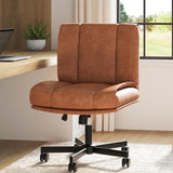Garvee Chaise de bureau sans accoudoirs, ergonomique et réglable en hauteur, assise PU, roulettes, jusqu’à 140 kg, marron - Marron