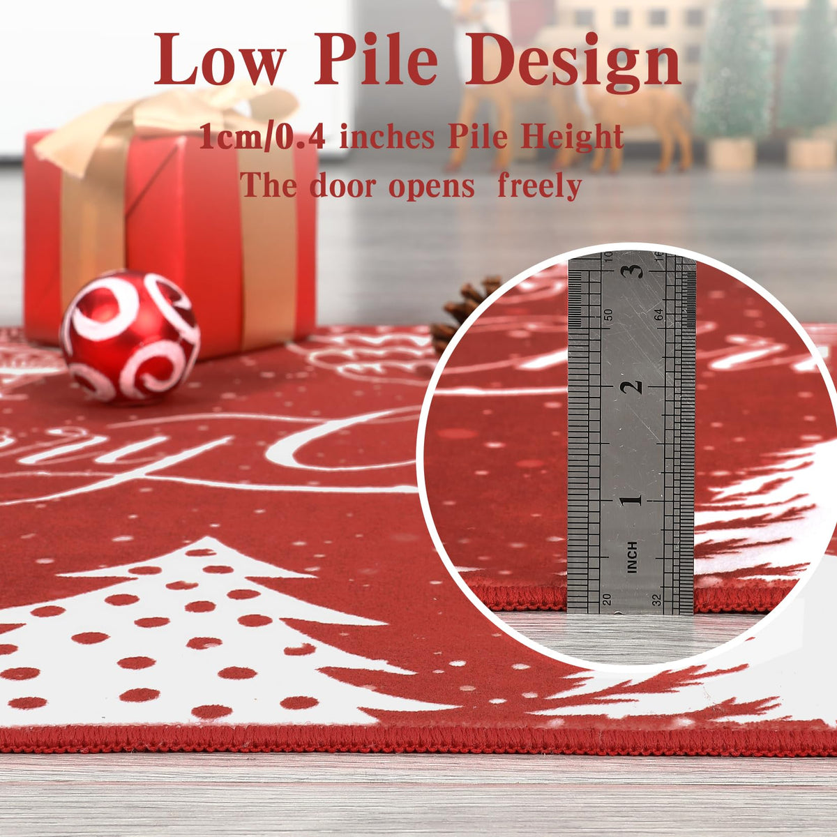 Tapis de Noël lavable Garvee, motif flocons de neige et sapin rouge, 120 x 170 cm, pour salon et chambre