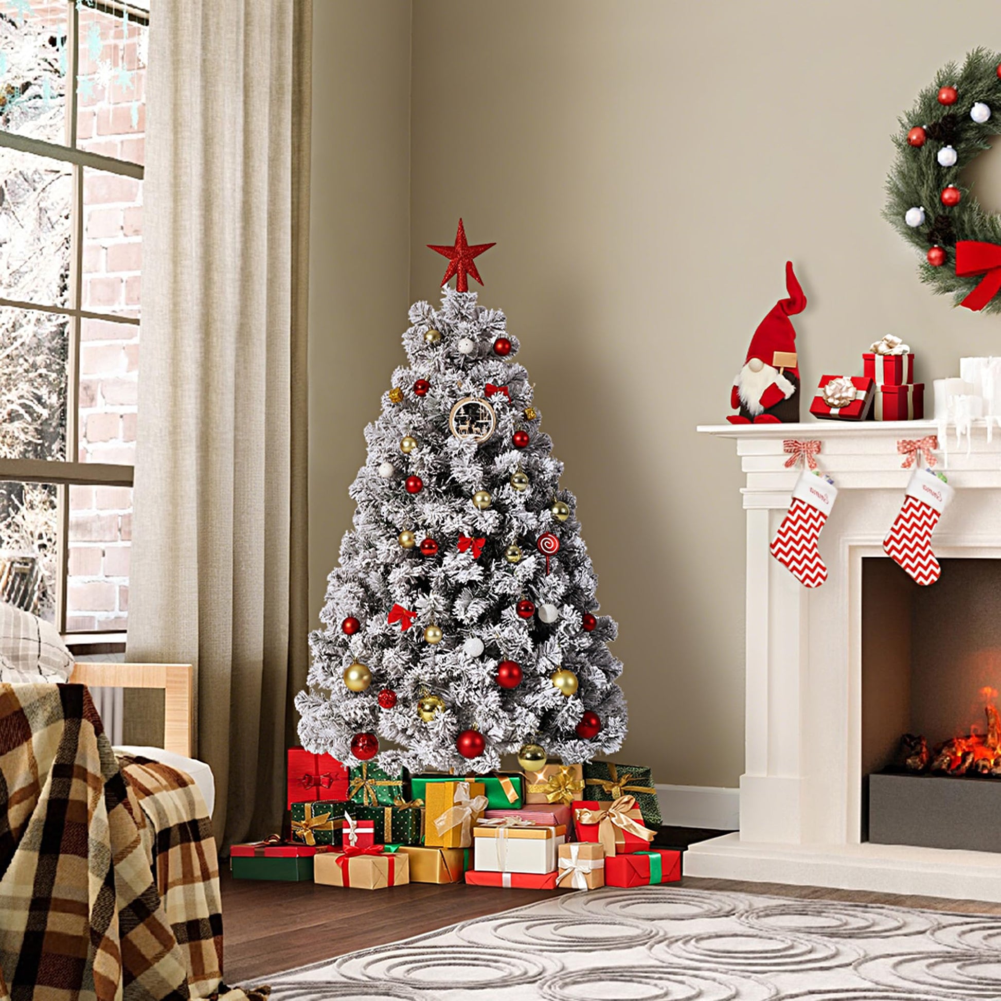 Sapin de Noël artificiel Garvee de 120 cm avec 100 LED, en PE/PVC, idéal pour les petits espaces et la décoration de Noël.
