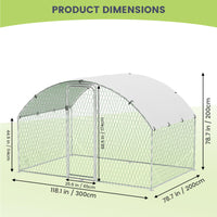 Poulailler métallique Garvee grand format avec toit en dôme, résistant aux intempéries et aux UV, structure en acier, porte verrouillable, idéal pour le jardin et la ferme, 3 x 2 x 2 m, gris
