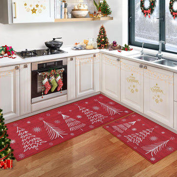 Ensemble de tapis de cuisine Garvee pour Noël, antidérapant, 2 pièces, 40 x 60 cm + 40 x 120 cm, Joyeux Noël, rouge et vert