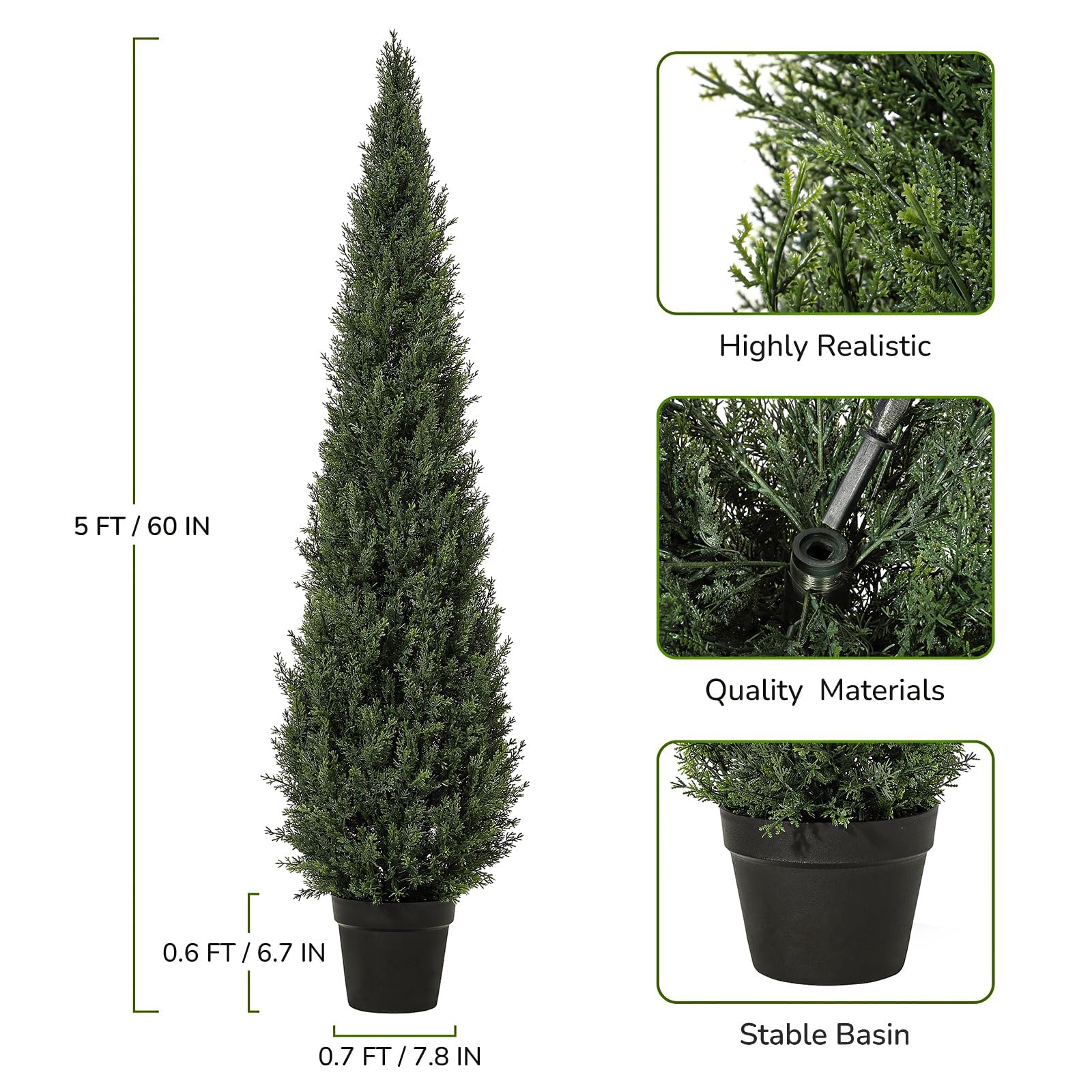 Garvee Arbre artificiel cèdre topiaire 152 cm, faux cyprès en pot, plante persistante décorative pour intérieur, porche, terrasse et jardin, lot de 1