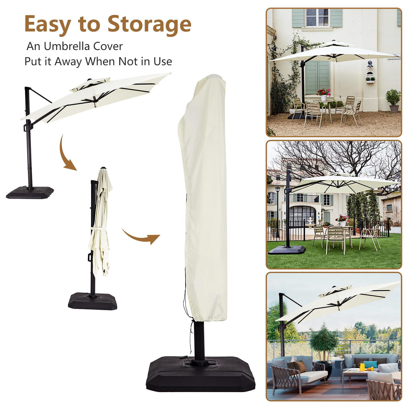 Garvee Parasol de jardin en aluminium 300 × 300 cm, beige, léger et résistant, structure robuste pour terrasse, balcon et extérieur