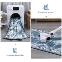 Tapis de couloir moderne Garvee, lavable en machine, motif géométrique marocain, pour salon, chambre, salle à manger ou bureau, gris-bleu