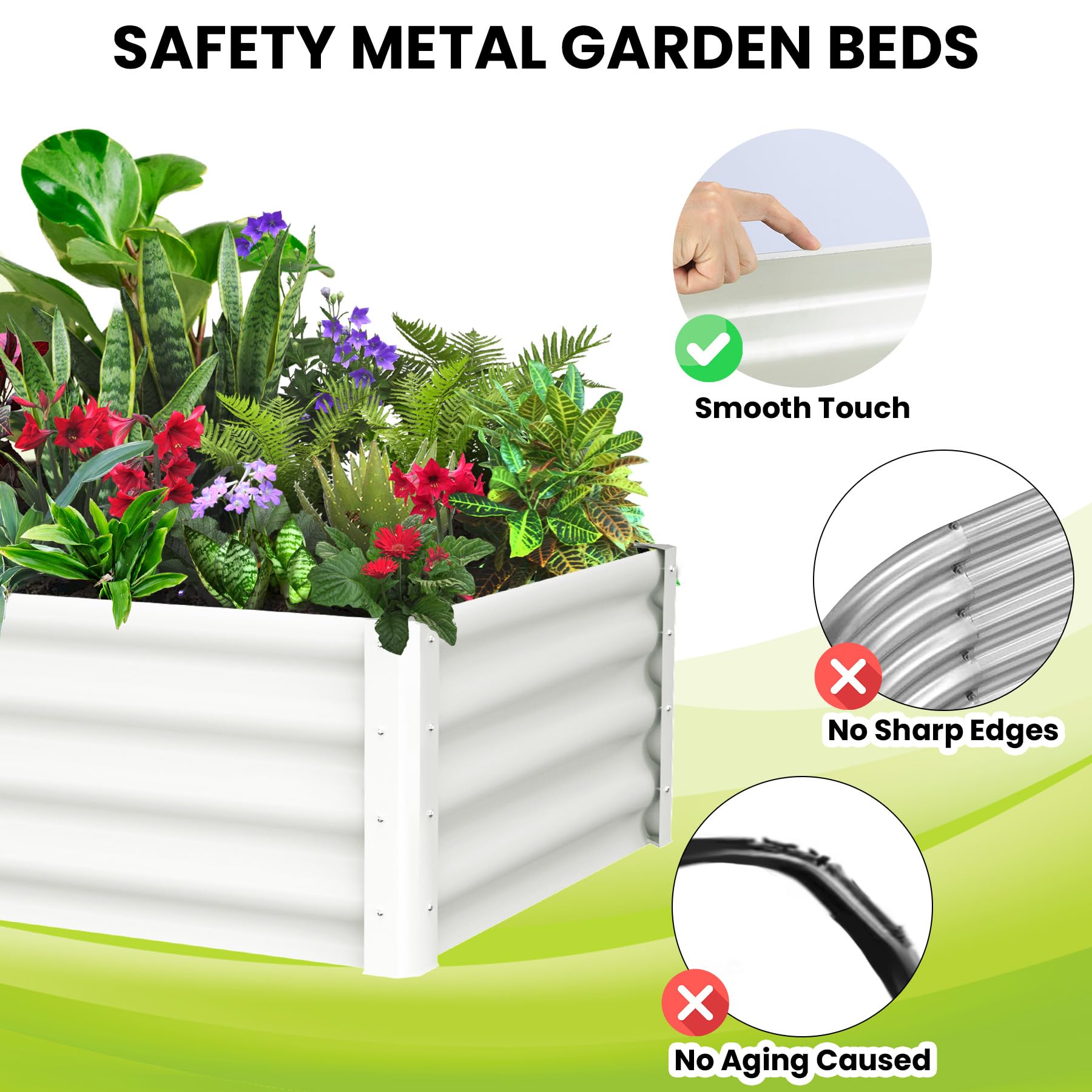 Jardinière surélevée Garvee, en métal, rectangulaire, 2,4 x 1,2 x 0,3 m, blanche, durable et antirouille, revêtement en poudre, fond ouvert, montage sans outil, pour le jardin et la culture de légumes