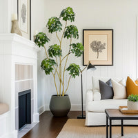 Arbre parasol artificiel Garvee de 1,83 m (6 pi) de haut, plusieurs tiges, pot en PE blanc, pour la décoration de la maison et du bureau, 178 x 70 cm (70 x 27,5 po).