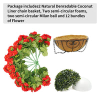 Garvee Lot de 2 fleurs de géranium artificielles, résistantes aux intempéries, panier marron, à suspendre, pour jardin et terrasse, réalistes, rouges