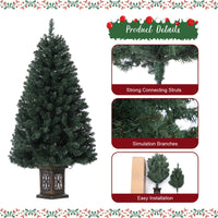 Garvee sapin de Noël vintage de 145 cm avec structure en métal, 300 LED, 8 modes d'éclairage, prise européenne et boîte lumineuse en forme d'oiseau à neuf têtes