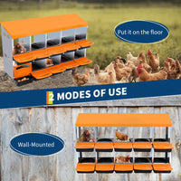 Garvee Pondoir à poules orange 10 compartiments sans pieds, acier galvanisé, ventilation et système de collecte des œufs, pour poulailler