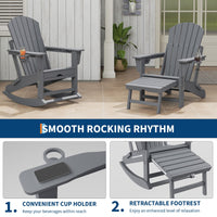 Garvee Fauteuil Adirondack 4 en 1 avec repose-pieds rétractable et porte-gobelet, pliable, HDPE résistant, pour patio et jardin, coloris naturel