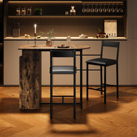 Ensemble table et chaises de bar Garvee avec plateau semi-circulaire rétro, étagère à 3 niveaux, tabourets recouverts de cuir pour la cuisine et le bureau, compact et moderne