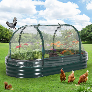 Jardinière surélevée en métal robuste Garvee avec cadre renforcé et filet de protection contre les oiseaux, pour jardin et terrasse, ouverte, résistante aux intempéries et durable.