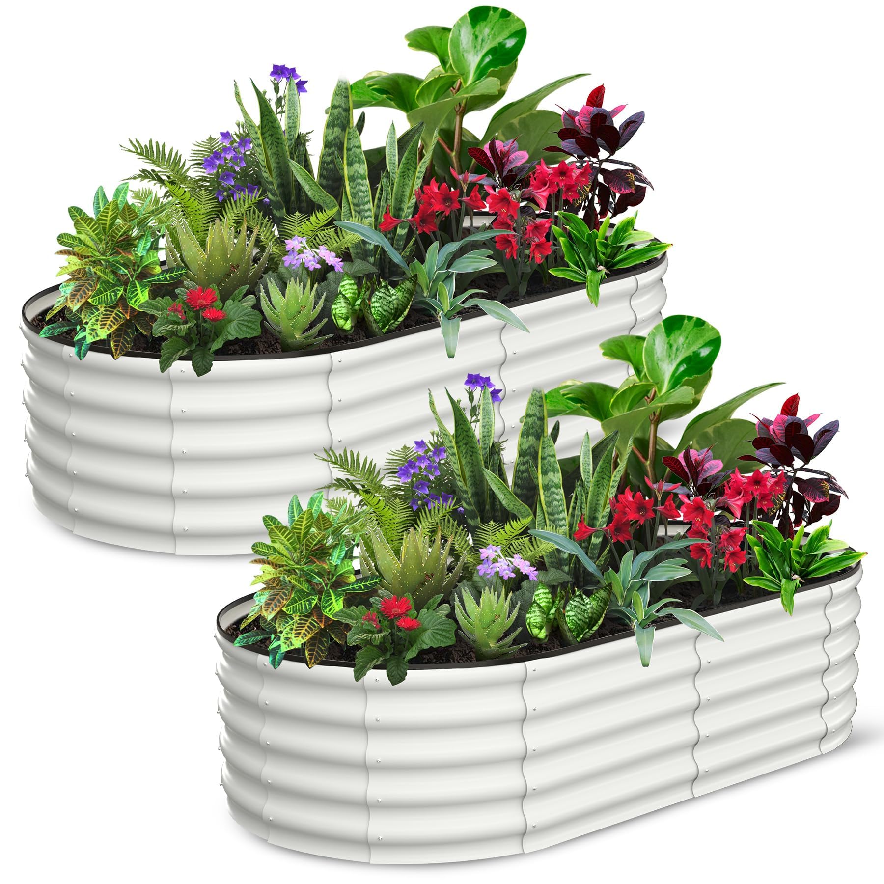 Potager surélevé Garvee, en métal ovale, avec revêtement aluminium-magnésium-zinc, pour le jardin, robuste, résistant aux intempéries, flexible et durable.
