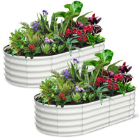 Potager surélevé Garvee, en métal ovale, avec revêtement aluminium-magnésium-zinc, pour le jardin, robuste, résistant aux intempéries, flexible et durable.