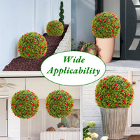 Garvee Lot de 2 boules de buis artificiel de 52 cm (20,5 po) avec fleurs rouges pour balcon et jardin, en PE vert
