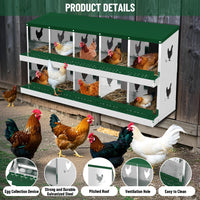 Garvee pondoir pour poules à 10 compartiments, acier galvanisé de 0,7 mm, collecteur d’œufs, conception inclinée, installation facile, idéal pour poulaillers, vert