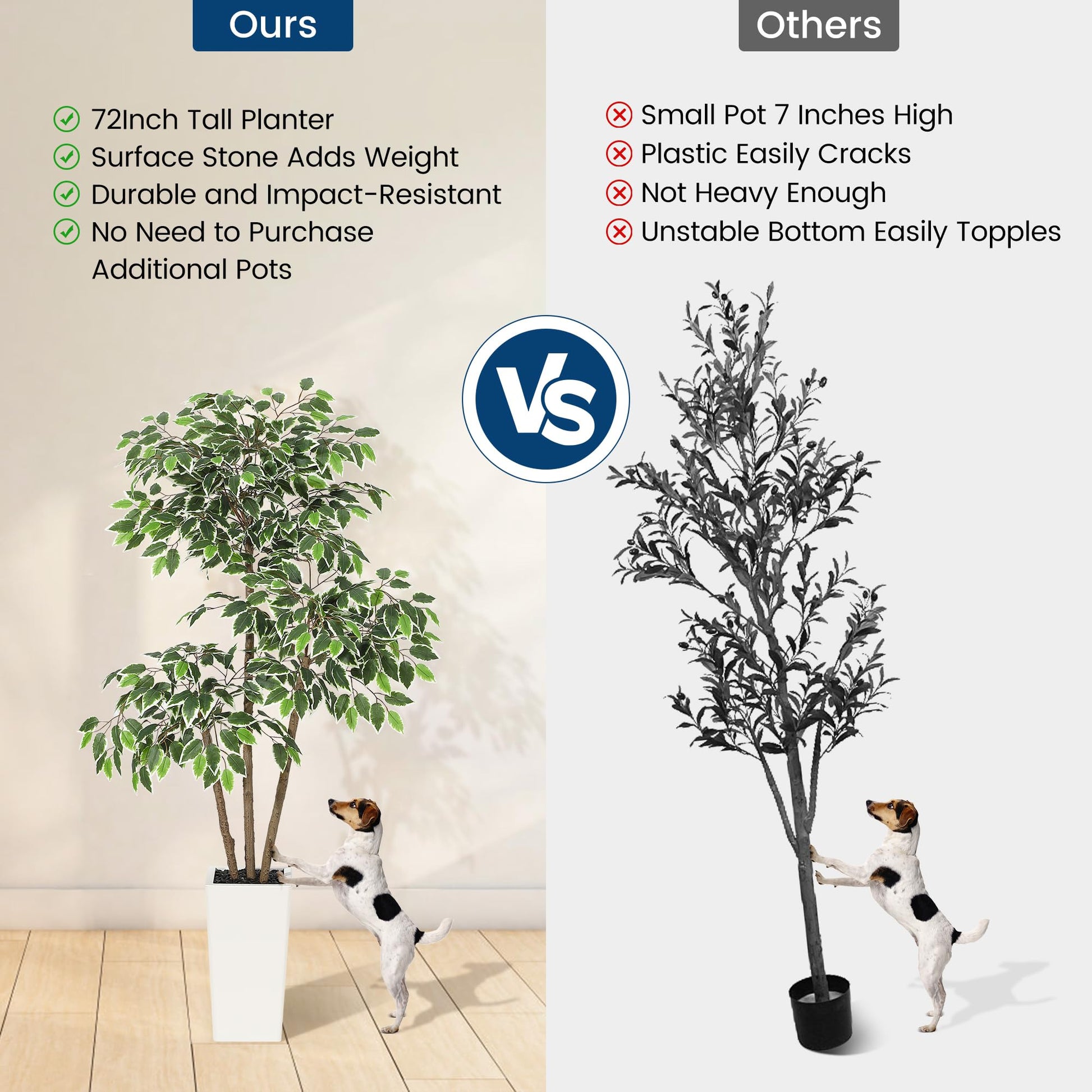 Ficus artificiel Garvee de 1,5 m avec pot haut blanc, tronc ajustable, idéal pour le salon et le bureau, blanc, base stable en terre cuite