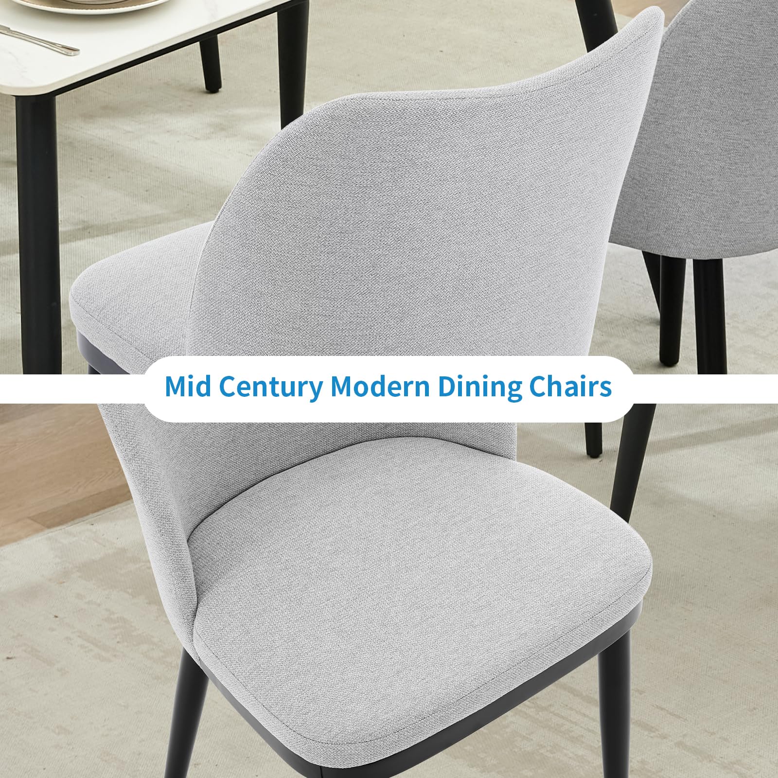 Ensemble de 2 chaises de salle à manger Garvee, revêtues de tissu avec pieds en bois, ergonomiques, modernes, grises, pour cuisine et café