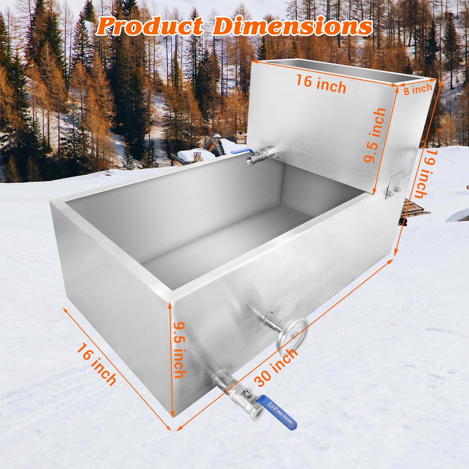 Bac d'évaporation pour sirop d'érable Garvee, 76 x 41 x 48 cm, acier inoxydable 304, capacité de 80 litres, 2 vannes, thermomètre, pour la maison et l'extérieur