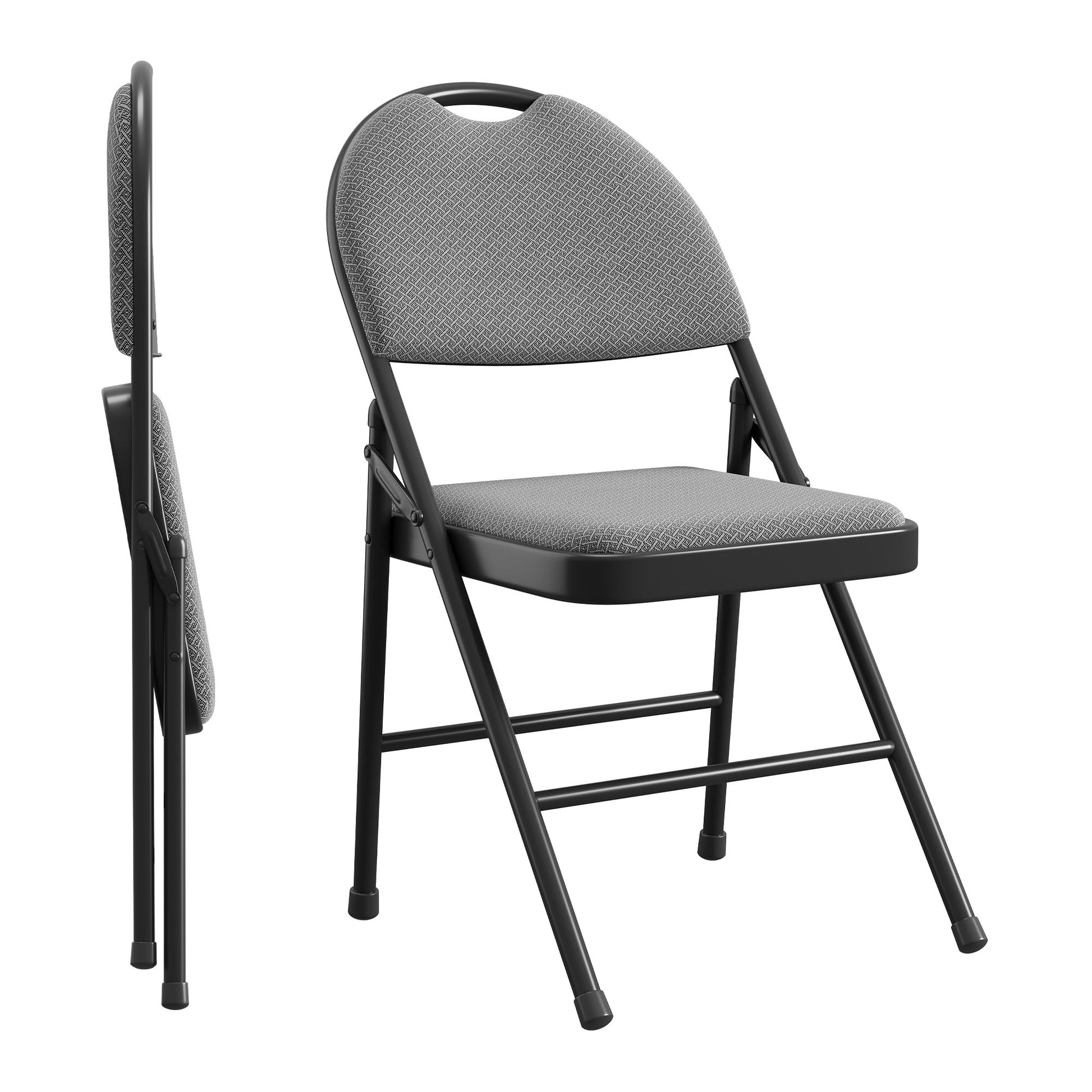 Ensemble de 2 chaises pliantes Garvee avec revêtement en cuir PU rembourré, structure en métal, ergonomiques, pliables, pieds antidérapants, grises, pour le bureau et l'extérieur