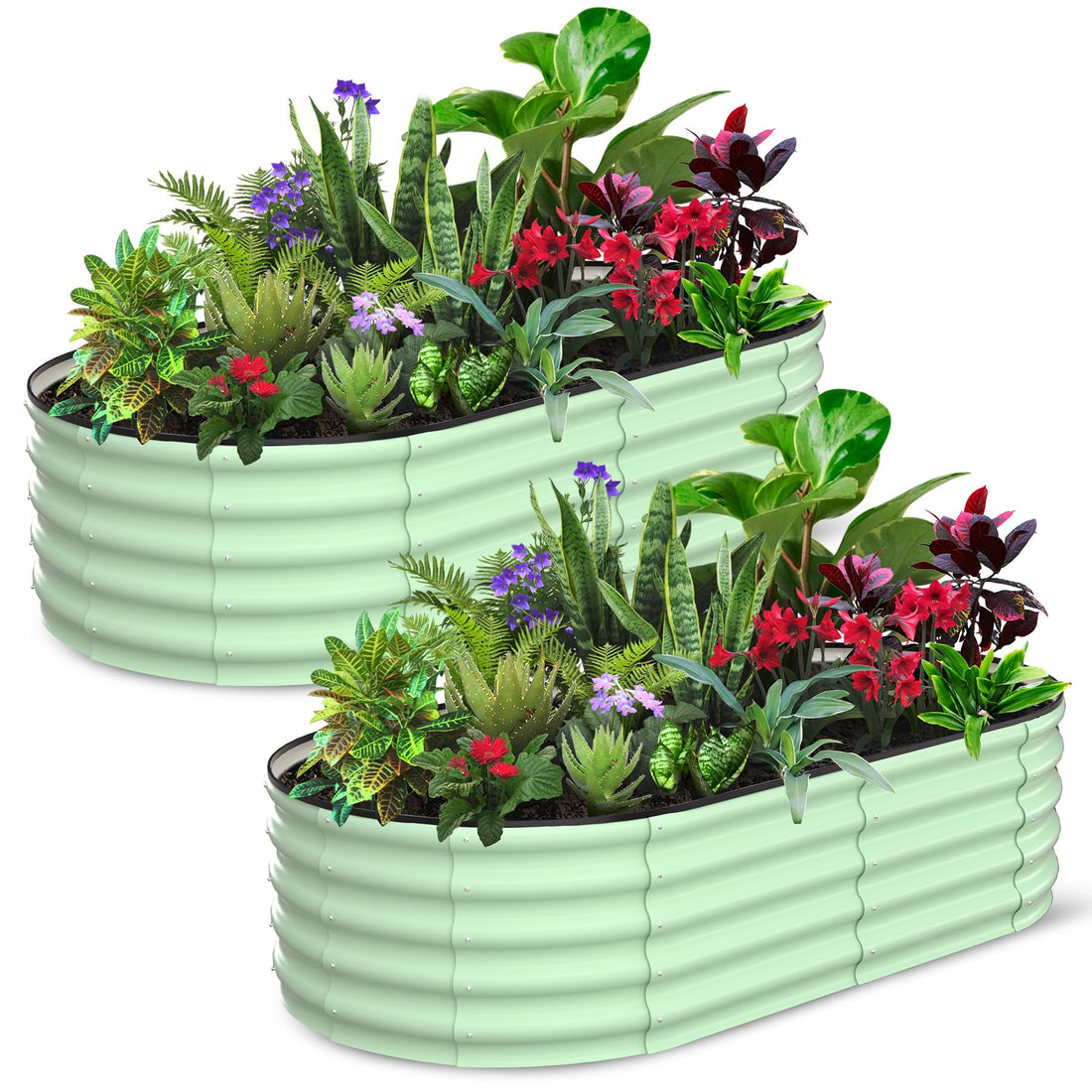 Garvee Jardinière surélevée ovale 183 × 91 × 46 cm, acier galvanisé vert robuste, bac potager avec drainage optimal pour terrasse, jardin et potager