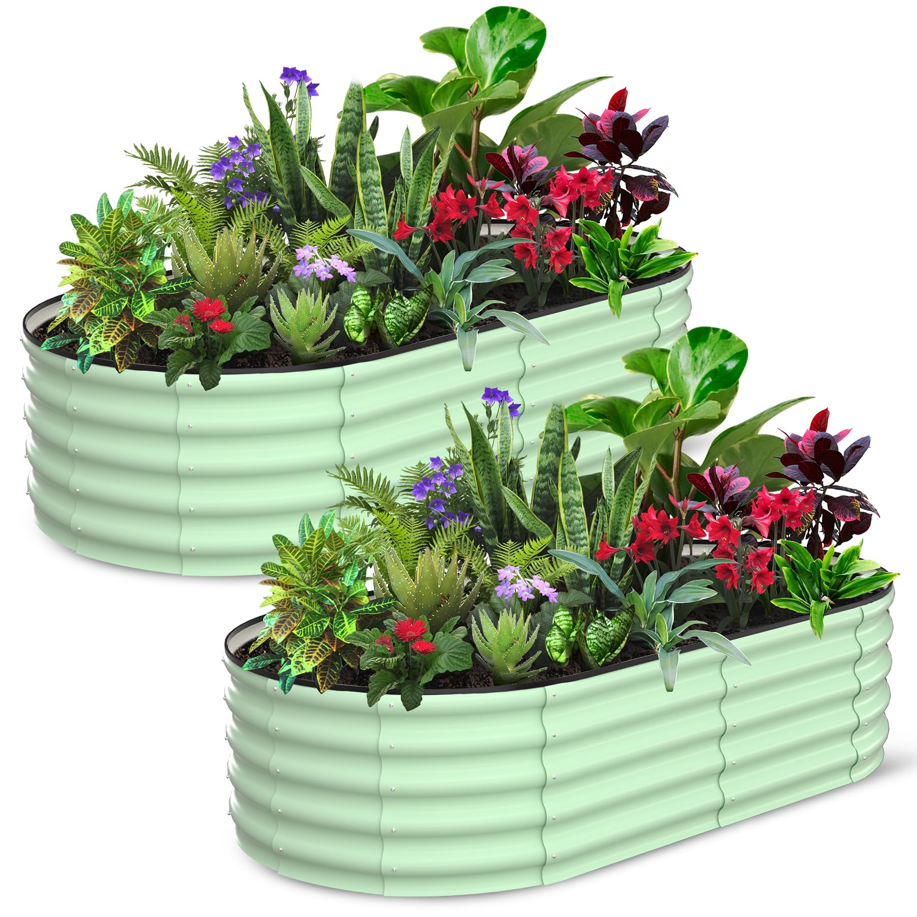 Garvee Jardinière surélevée ovale 183 × 91 × 46 cm, acier galvanisé vert robuste, bac potager avec drainage optimal pour terrasse, jardin et potager